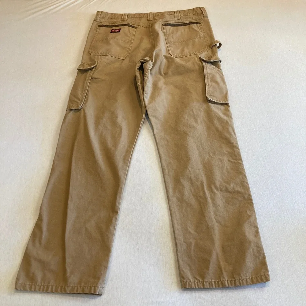 Wrangler Workwear Pants Mens‎ 38x34 (Fit 38x32) Tan Ripstop Cargo Double Knee